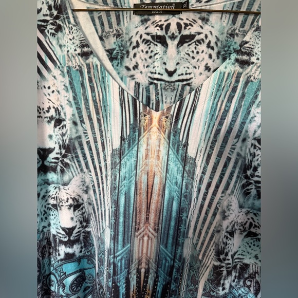 177. Temptation Long Sleeve V Neck Top XL Blue Multi - Picture 3 of 6